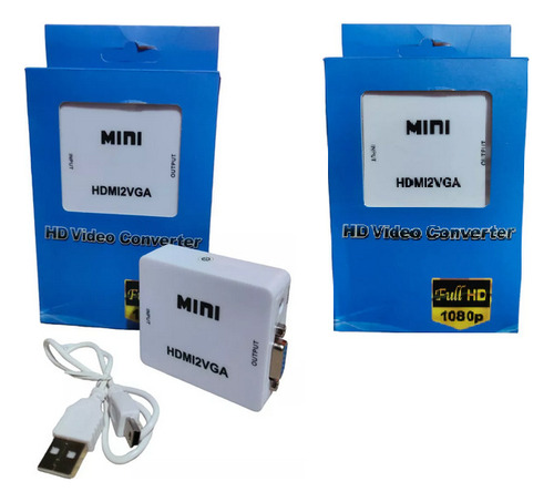 2 Convertidor Adaptador Hdmi A Vga Audio Conversor Cable Usb