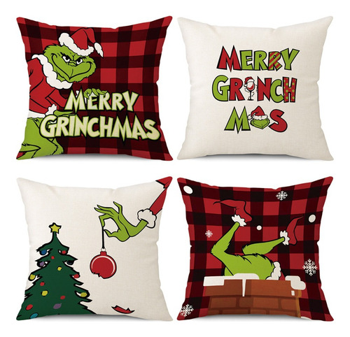 Juego De 4 Fundas De Almohada De Regalo De Navidad Grinch Cu