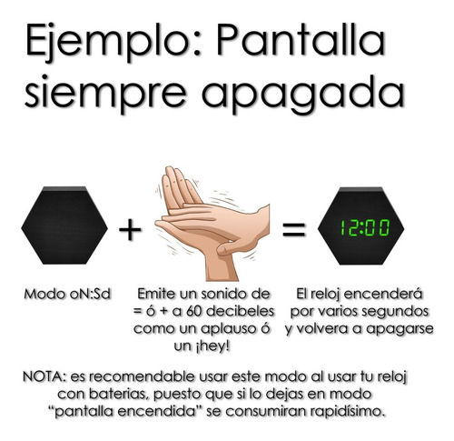 Reloj Despertador Hexágono Negro De Madera Con Led Blanca
