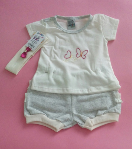 Conjunto Com Tiara Bebê Menina 4-6 Meses