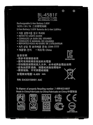 Bateria Para LG V10 Stylus 2 Plus K520 Bl-45b1f Con Garantia