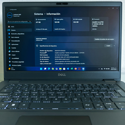 Latitude 3410 Touch/ Full-hd/ Core I7(10th)/ 32gb-ram/ 512gb Gris (Usado)