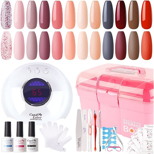 Candy Lover Gel Nail Polish Kit Con Luz Uv De 36w, 12 Colore