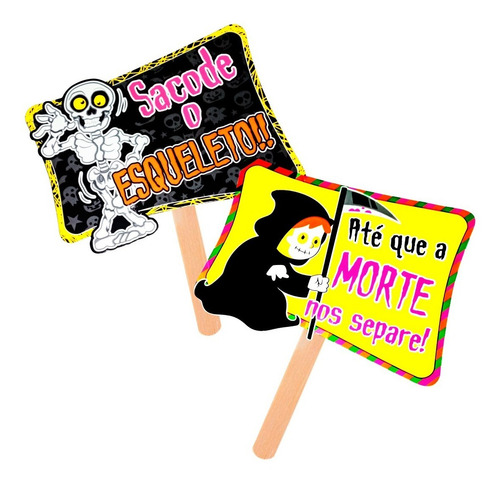 Imagem 3 de 6 de Placas Divertidas Halloween Neon - Kit 10 Unidades