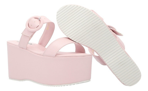 Sandalia Plataforma Rosa Con Doble Tira Y Hebilla Forrada