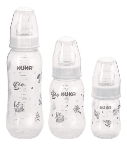 Kit 3 Mamadeira Kuka Natural Color Bico Orto 250 160 70 Ml