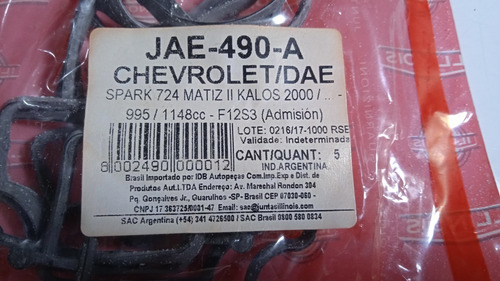 Imagen 3 de 3 de Empacadura Del Multiple Admision Chevrolet Spark C