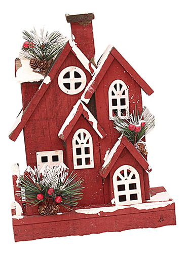 Casa Nieve Navideña Roja Con Luz Cálida Para Escritorio