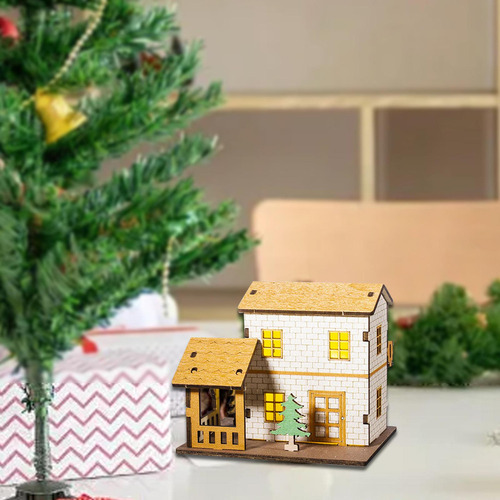 Fa Casa En Miniatura Iluminada Casa 10,5 Cm X 8,3 Cm X 8,3