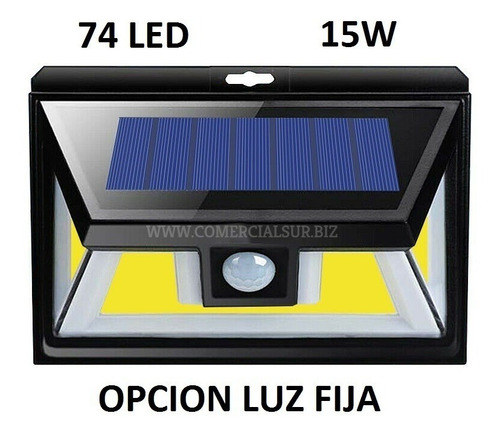 Reflector Led Solar 74 Led 15w Sensor Mov C/ Opcion Luz Fija