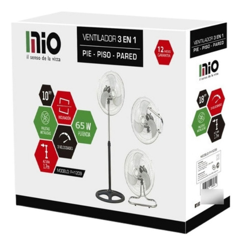 Imagen 9 de 10 de Ventilador Mio 3 En 1 10 Pulgadas Paletas Metálicas 65 Wtts