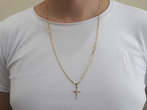 Corrente Masculino Banhada A Ouro 18k Cordão Ping Cruz