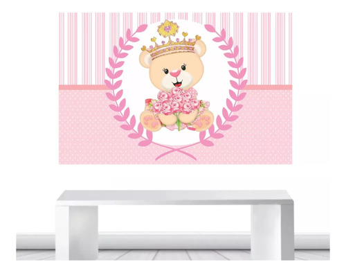 Painel Festa Decoração Ursa Princesa Menina Rosa Com Nome