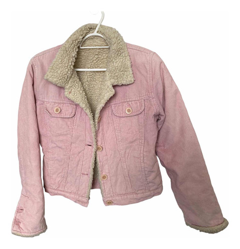 Campera Rosa De Pana Con Forro Eco Corderito Talle S