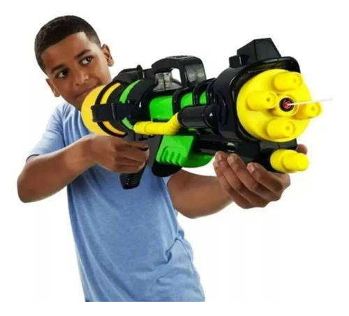 Lançador Arma De Água Super Grande Arminha Brinquedo Criança Cor Verde, Preto E Amarelo