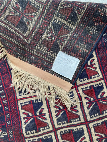 Alfombra Persa Afgana De Oración Hecha A Mano #20649 1.37 M 75 Cm Geométrico Azul Oscuro (Usado)