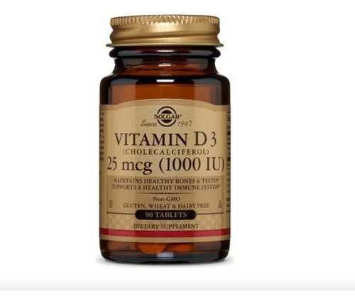 Solgar Vitamina D3 Cholecalciferol 1000iu 90tab Sabor Sin sabor