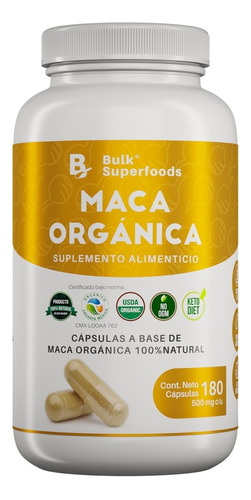 Maca Orgánica 180 Cápsulas De 500 Mg | Bulk Superfoods