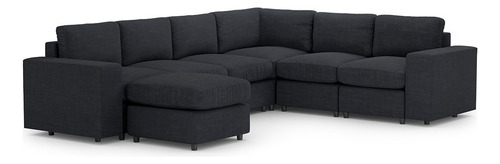 Sofá Sala Esquinera Plus Moderna Modular 6 Plazas + Otomano Gris Oscuro Liso