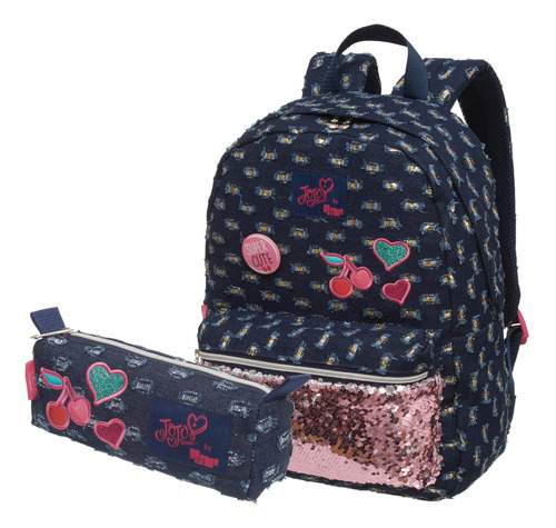 Kit Escolar Mochila Grande Costas E Estojo Jojo Siwa Jeans