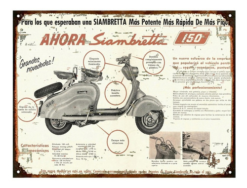 Cartel Chapa Publicidad Antigua Siambretta 150cc P250