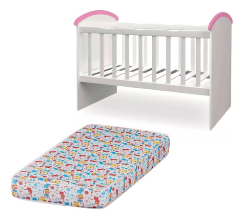 Cuna Cuarto Infantil Bebe Rosa Azul Colchon 60x120 Barrotes