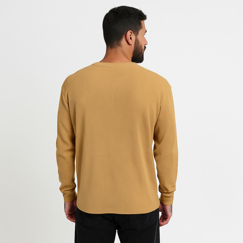Remera Manga Larga Waffle Oversize Cuello Redondo Hombre