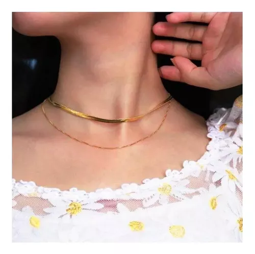 Colar Feminino Gargantilha Choker Laminada Folheado A Ouro 18k