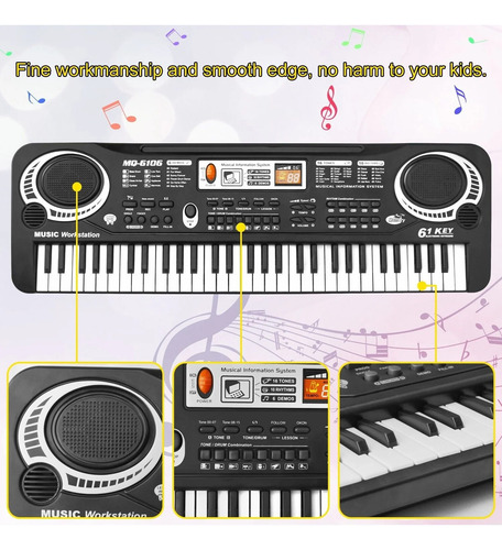 Teclado Musical Versátil, 61 Teclas Con Led