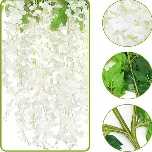 1.1m Flores Artificiales Glicina De 12pk Wisteria Colgantes Blanco