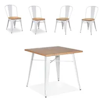 Comprar Juego De Comedor Tolix Mesa 70x70 + 4 Sillas Tolix C\u002Fmadera