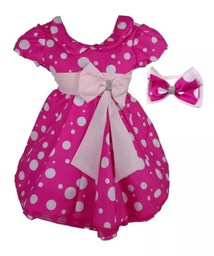 Vestido De Bebe Luxo Minnie Pink Com Tiara Tam 1 A 4 Anos