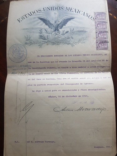 Documento Antiguo Presidencial Época Victoriano Huerta 1914