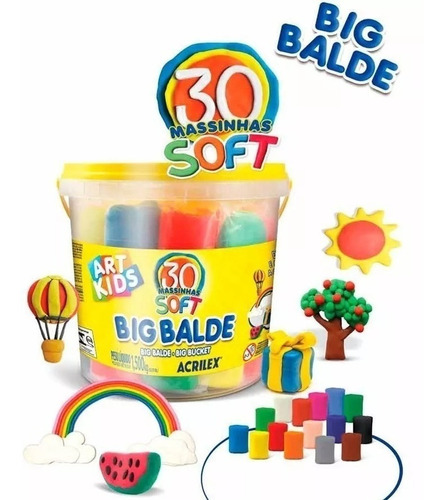 Big Balde 30 Massinha Modelar Soft Didática Infantil Acrilex