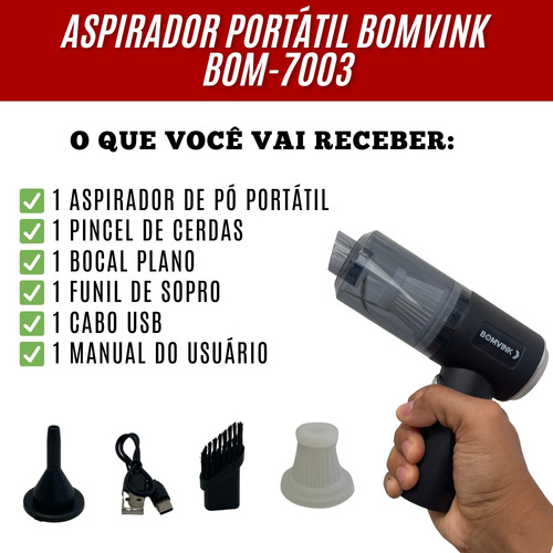 Mini Aspirador De Pó Portatil Recarregavel Automotivo 3 Em 1