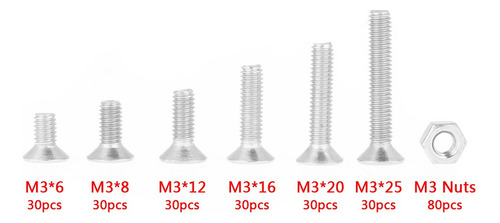 Juego Tornillos M3 Inoxidable 260pzs Cabeza Plana Allen