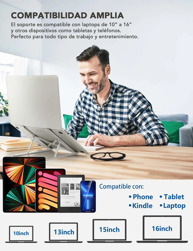 Soporte Ajustable Para Laptop Base Portatil Plegable Tablet Plateado