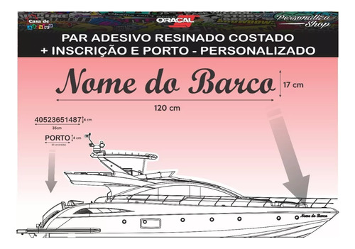 Adesivo Alto Relevo Nome Barco Lancha 120cm/inscriçao/porto