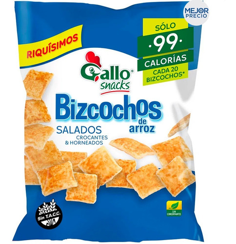 Imagen 2 de 7 de Bizcochos Arroz Gallo Snacks Salados Sin Tacc - Mejor Precio