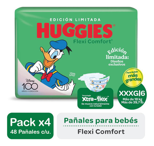 Pañales Huggies Flexi Comfort Tamaño Xxxg 48un Pack X4