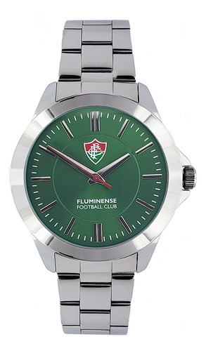 Relógio De Pulso Fluminense Bel Watch Masculino Flu-007-2 Correia Prateado Bisel Prateado Fundo Verde