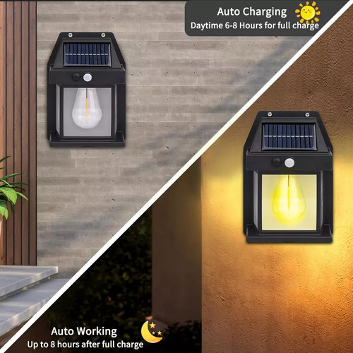 2 Unidades Farola De Pared Carga Solar Luz Led Blanco Cálido Negro