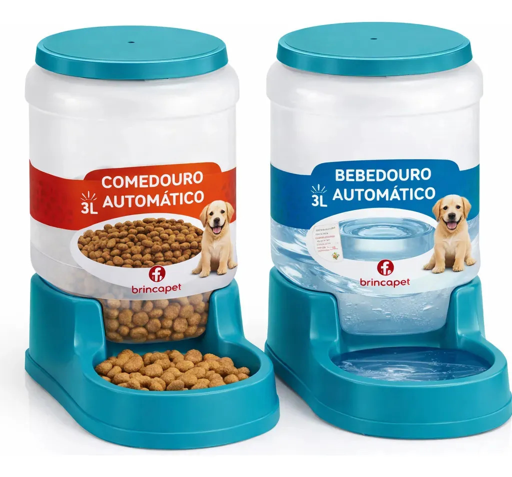 Kit Comedouro Bebedouro Automático Pet 3l Azul