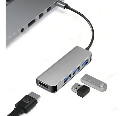 Hub Adaptador Type C Para Hdmi 4k Com 3 Usb 3.0 Premium