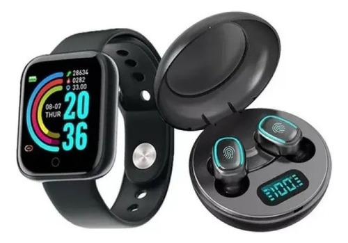 J Un Conjunto De Auriculares Bluetooth Touch Y Reloj
