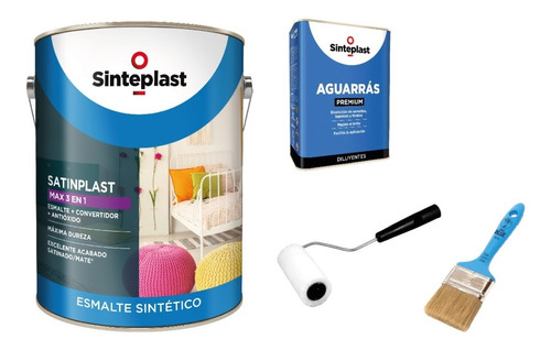 Combo Pintura Esmalte Sintetico 4lts+aguarras+rodillo+pincel