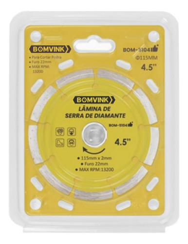 Disco Diamantado Bomvink 4,5 Furo 22mm Adaptador 20mm