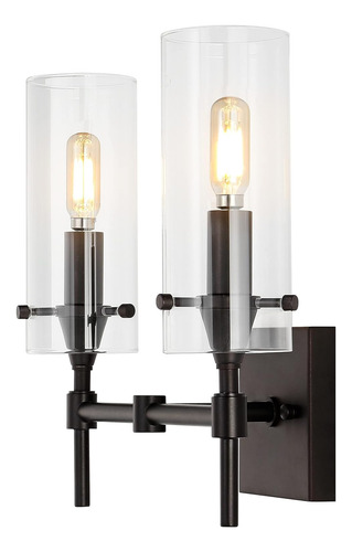 Lámpara De Hierro Y Cristal Led 2 Luces Bronce