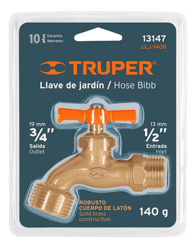 Llave Terminal Para Jardín 1/2' En Blister Marca Truper