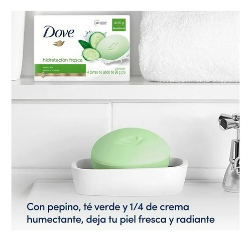 Jabón Dove Hidratación Fresca Pepino Y Té Verde 4pz 90g